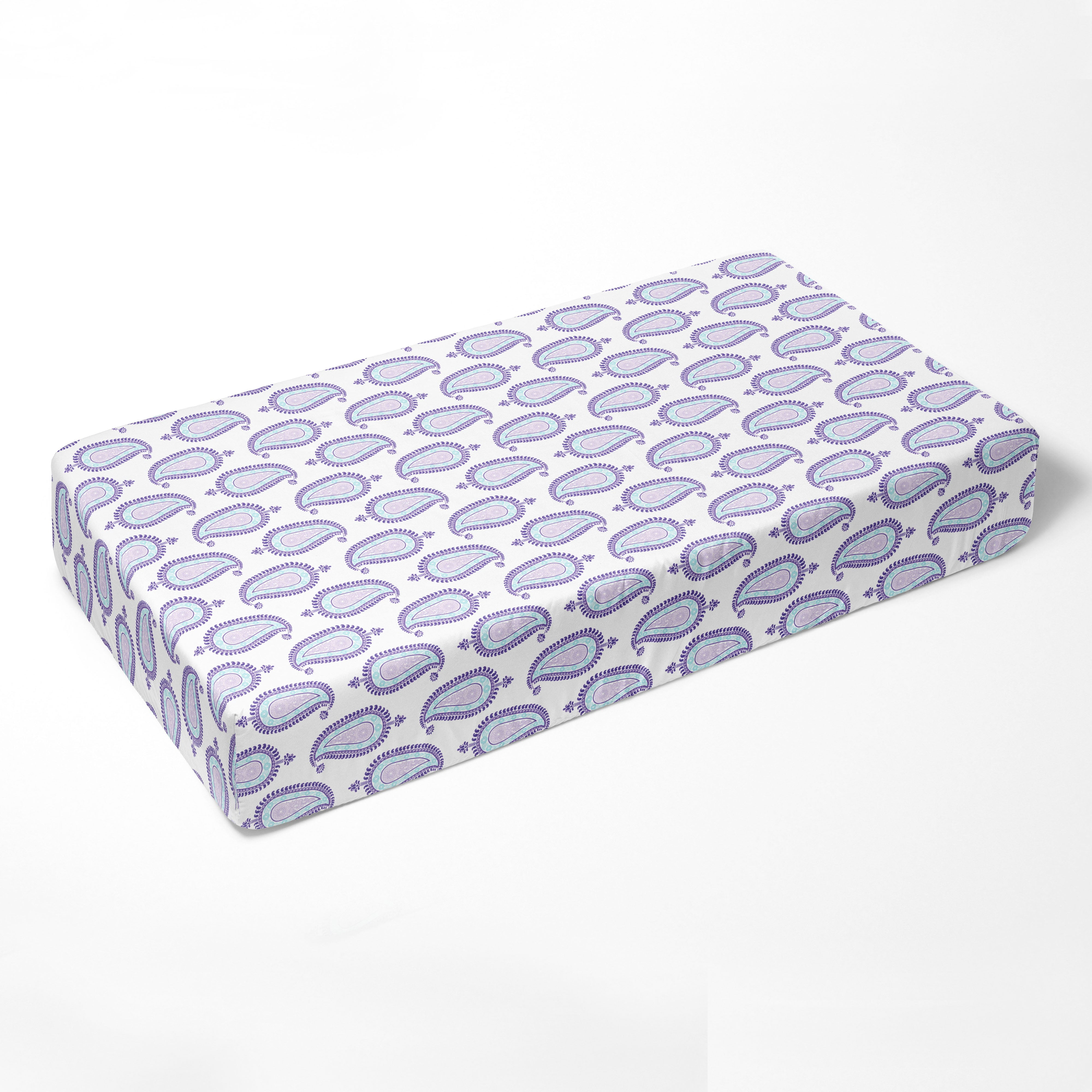 Bacati - Crib or Toddler Bed Fitted Sheet, Paisley Isabella Purple/Aqua/Lilac