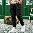 thumbnail image 5 of MXALUOB Men's Cargo Joggers Drawstring Cuffed Ankle Elastic Waist Pants with Multi Pockets Regular Fit Solid Color Pull On Trousers, 5 of 6
