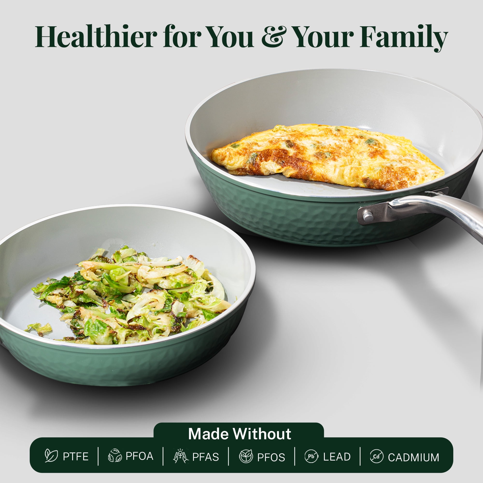 Gotham Steel 10 Pc Hammered Pots and Pans Set Non Stick, Easy Clean Kitchen Ceramic Cookware Set Nonstick, Long Lasting Pot and Pan Set with Skillet, Oven Safe, No Forever Chemicals, Sage Green