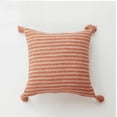 thumbnail image 3 of Funda de almohada con flecos de color liso y cuadrícula rayada con textura de lino y algodón de tejido grueso, 3 of 5