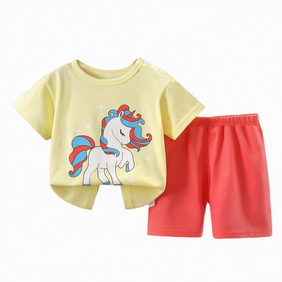 UAYOTSE Breathable Soft Toddler Pajamas 2-Piece Set Short Sleeve Top Elastic Shorts Unisex Sleepwear Dailywear for Boys Girls Spring Summer,Sizes 3-9 Months