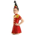 thumbnail image 4 of Yruioon Girls Honor Guard Circus Ringmaster Costumes Sequin Tassel Leotard Dress Halloween Cosplay Red 8, 4 of 7