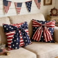 thumbnail image 5 of Leutsin Patriotic American Flag Bow Throw Pillow, Red White Blue Stars Stripes Large Bow Design Decorative Pillow, Soft Plush 4th of July Throw Pillow for Couch Sofa Home Decor, 18" x 18", 5 of 9