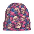 thumbnail image 7 of Xecao Skull rose blue flower Print Beanie Knitted Hat for Men Women, Winter Fashion Knit Cuffed Caps Unisex, 7 of 7