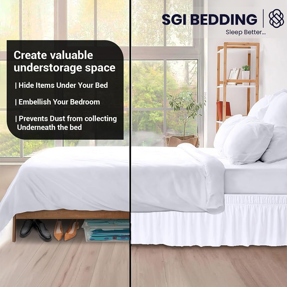 SGI Bedding 16 Inch Wrap Around Bed Skirt | Microfiber Bed Skirt | Twin, White