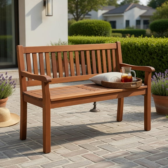 Hommoo 2-Person Solid Wood Outdoor Patio Bench, Backless Slatted Dining Bench for Porch, Garden & Backyard, Rustic Breathable Seating, Natural