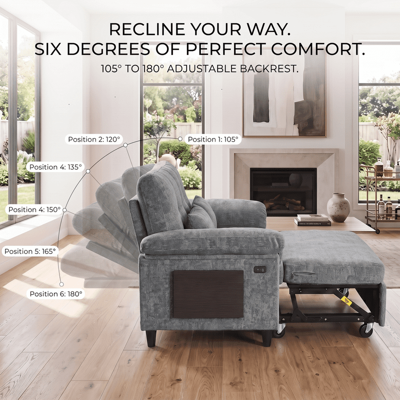 Gewnee 58" Convertible Sofa Bed, Loveseat Sleeper Sofa with USB Ports, Side Table& 6-in-1 Adjustable Backrest, Pull Out Sofa with Pillows for Small Spaces,Chenille(Gray)