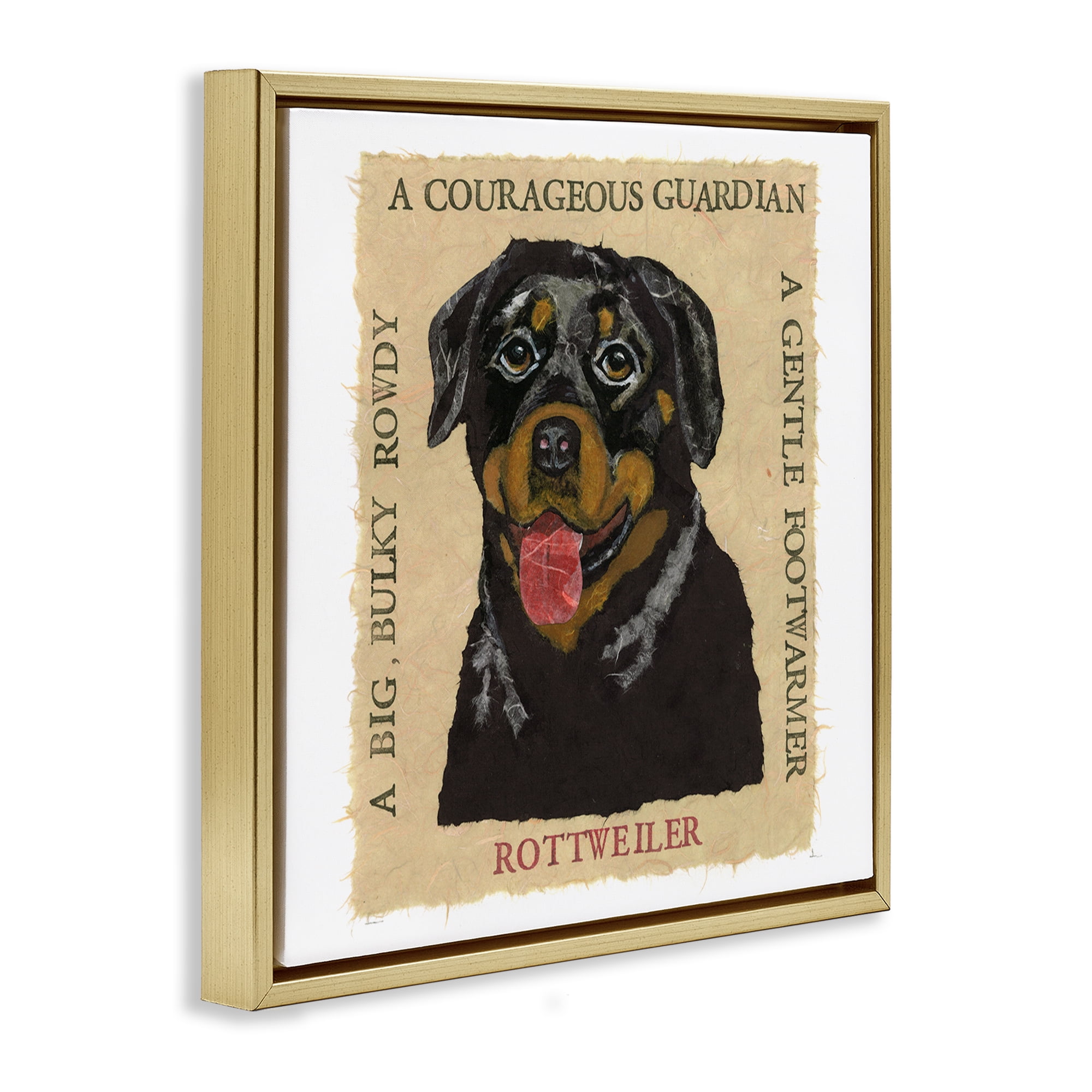 Stupell Industries Fun Rottweiler Pet Phrases Animals Painting Gold Floater Framed Canvas Art Print Wall Art, 18 x 18