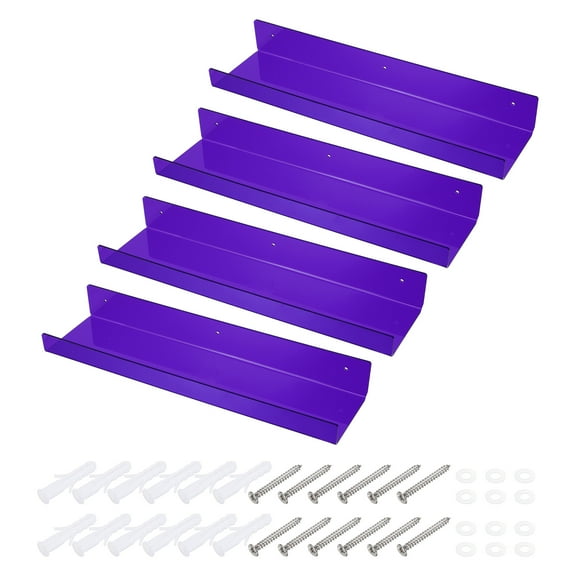 4 Pack Acrylic Shelves for Wall, 15 Inch Purple Floating Shelves Wall Mount