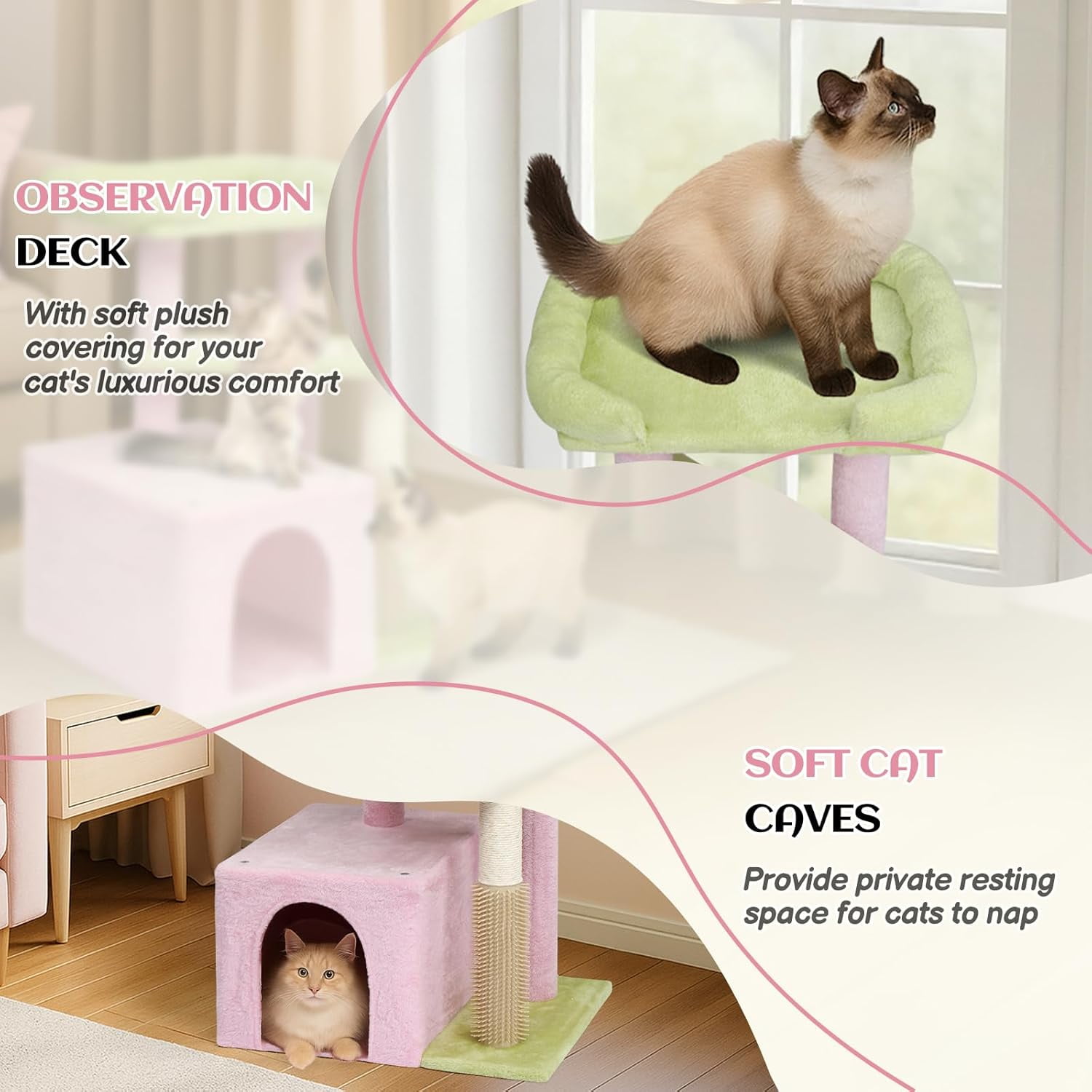 VINGLI Cat Tree, 27 inch Small Cat Tower with Scratching Post and Pad, Cat Condo for Indoor Kittens Padded Top Bed, Cats Indoor Activity Center