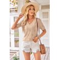 thumbnail image 2 of Arach&Cloz Women's V-Neck Short Sleeve Special Rib Knitted Pattern Casual Tops Sweater Spring Summer 2025, 2 of 6
