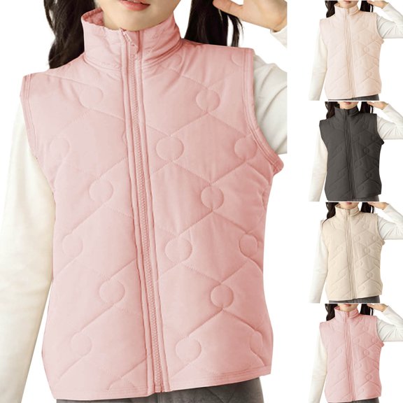 THDHVS Toddler Vest,Toddler Winter Jacket,Girls Vest Quilted Sleeveless Jacket with Zip Front and Stand Collar for Layering Under Winter Coat Beige 6-7 Years