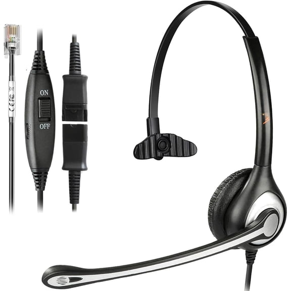 Yealink Phone Headset with Quick Disconnect Cord, RJ9 Office Telephone Headsets with Mic Noise Cancelling Compatible with Yealink VoIP Phone T21P T42S T46S T48S T27G T53W T54W Grandstream Snom