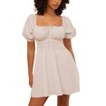 thumbnail image 1 of Gibobby Vestido de gasa de verano para mujer Vestido de cuello cuadrado de manga de verano para mujer Vestido de moda casual de sentido francés(Beige,XL), 1 of 5