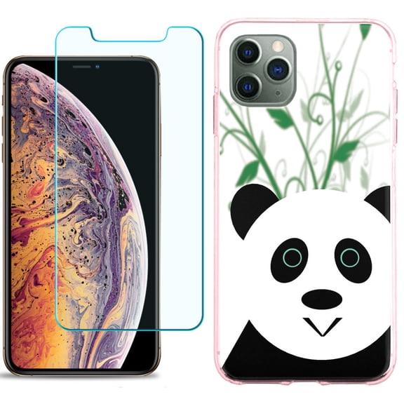 For Apple iPhone 11 PRO Case, Slim-Fit TPU Protective Phone Case (Pink Bezel) with Tempered Glass Screen Protector, by OneToughShield ® - Panda