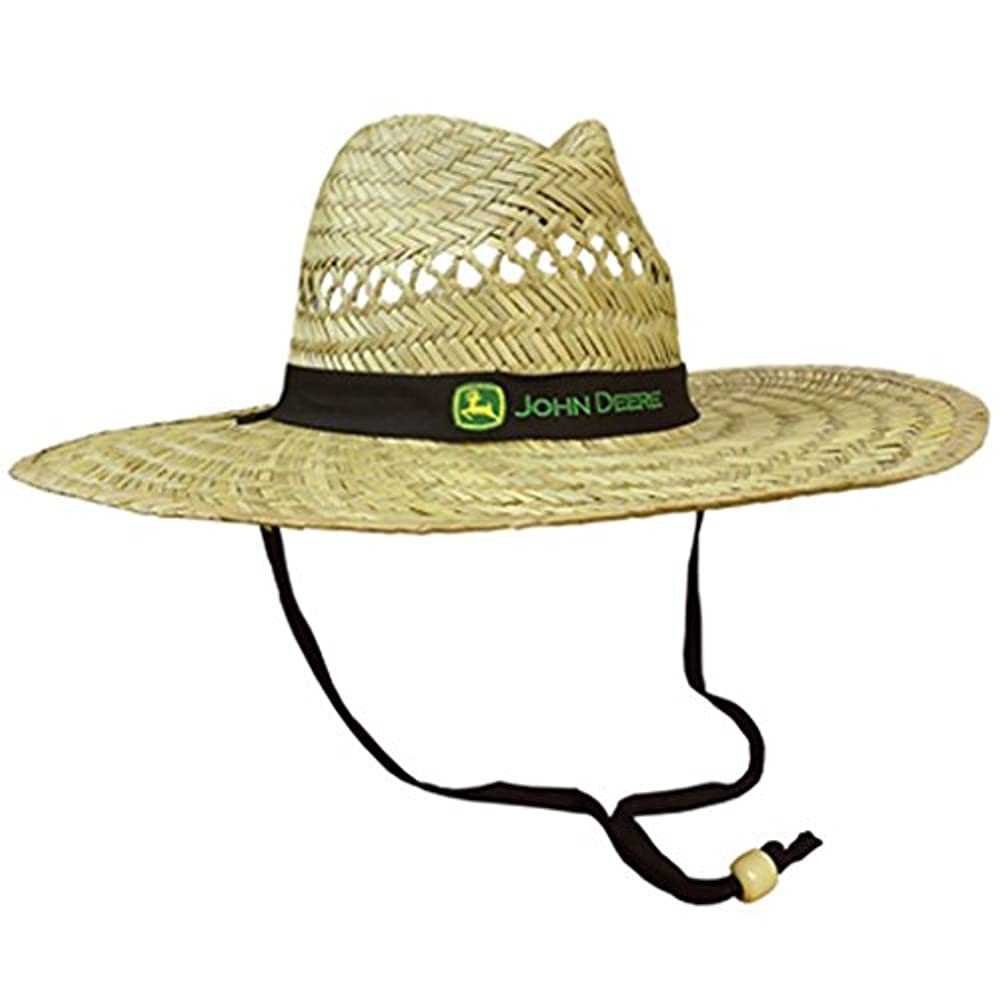 John Deere Brand Black Straw Hat with Neck Strap - image 1 of 1