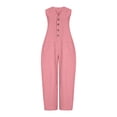 thumbnail image 6 of Cutuoiiu Jumpsuit for Women Plus Size Solid Color Sleeveless V Neck Button Capri Rompers with Side Pockets for Summer Daily Wear, 6 of 6
