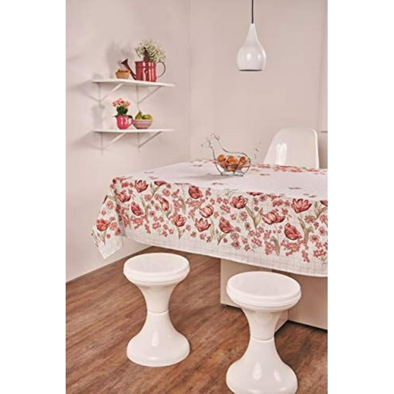 Printed Tablecloth with red or blue flowers with geometric print.