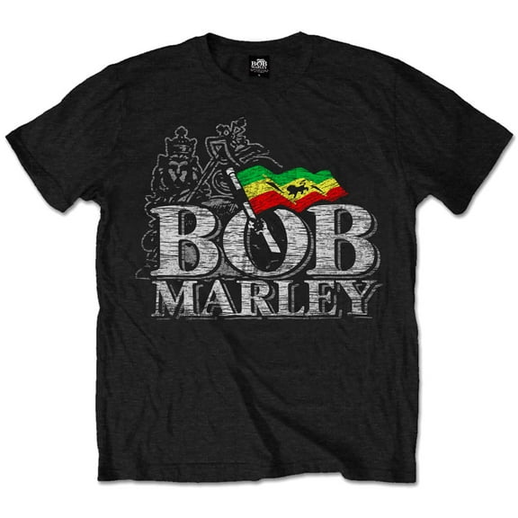 Men's Bob Marley Distressed Logo T-shirt Large Black