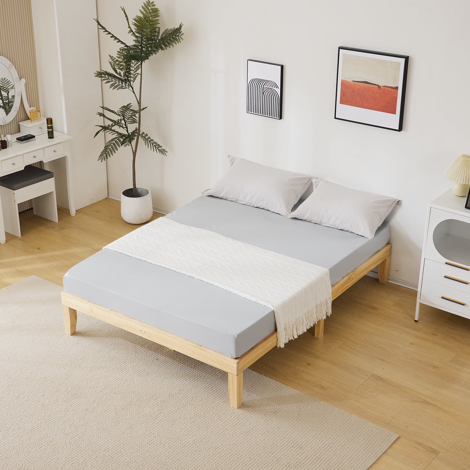 Wooden Bed Basic Bed Frame Solid Wood Color Queen, 206*151*30.5cm