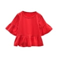 thumbnail image 2 of UACY Cute Short Ruffle Sleeve Peplum T-Shirts Crewneck Solid Color Tee Shirts Girls Lightweight Summer Casual Tops (Red, 9-10 Years), 2 of 9