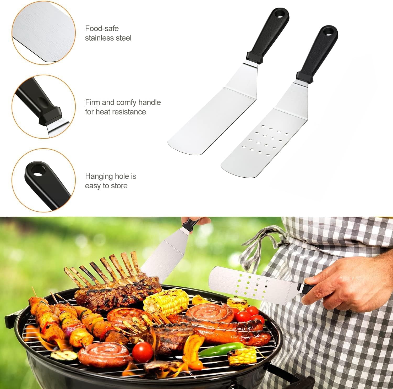 6 Pcs Flat Top Grill Accessories Set for Blackstone and Camp Chef, Enlarged Spatulas, Scraper, Tongs, Grill Spatula Kit for Outdoor BBQ
