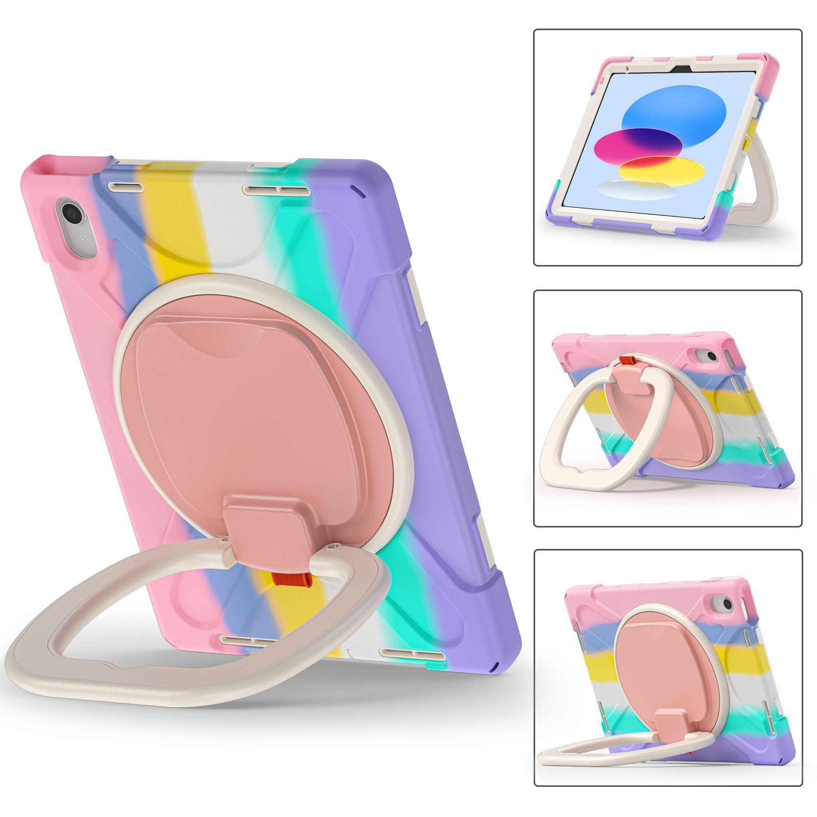 iPad 10th Generation 10.9 Inch Case 2022,TECH CIRCLE Heavy Duty Shockproof Rugged Protective Rotating Stand Case w/ Pencil Holder Handle Grip Kids Case for Apple iPad iPad 10th Gen 2022,Colorful Pink