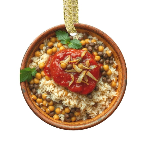 Koshari Bowl Lentils Rice Dish Cuisine Food Lovers Foodie Novelty Holiday Christmas Ornament Xmas Tree Gift (Flat Design Printed on Ceramic, NOT 3D)