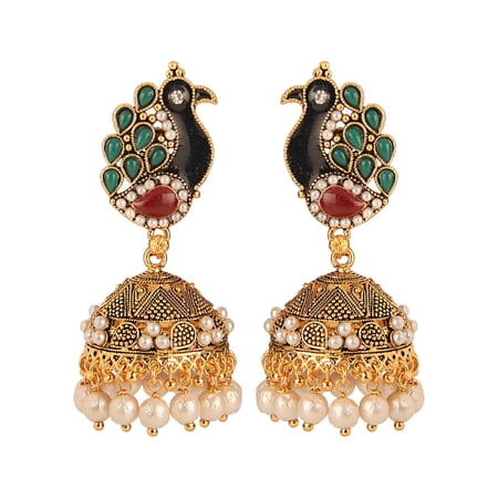 New Efulgenz Oxidized Gold Tone Hoop Earrings Indian Bollywood Bridal Designer Jewelry Oxidized Traditional Jhumka Jhumki for Women