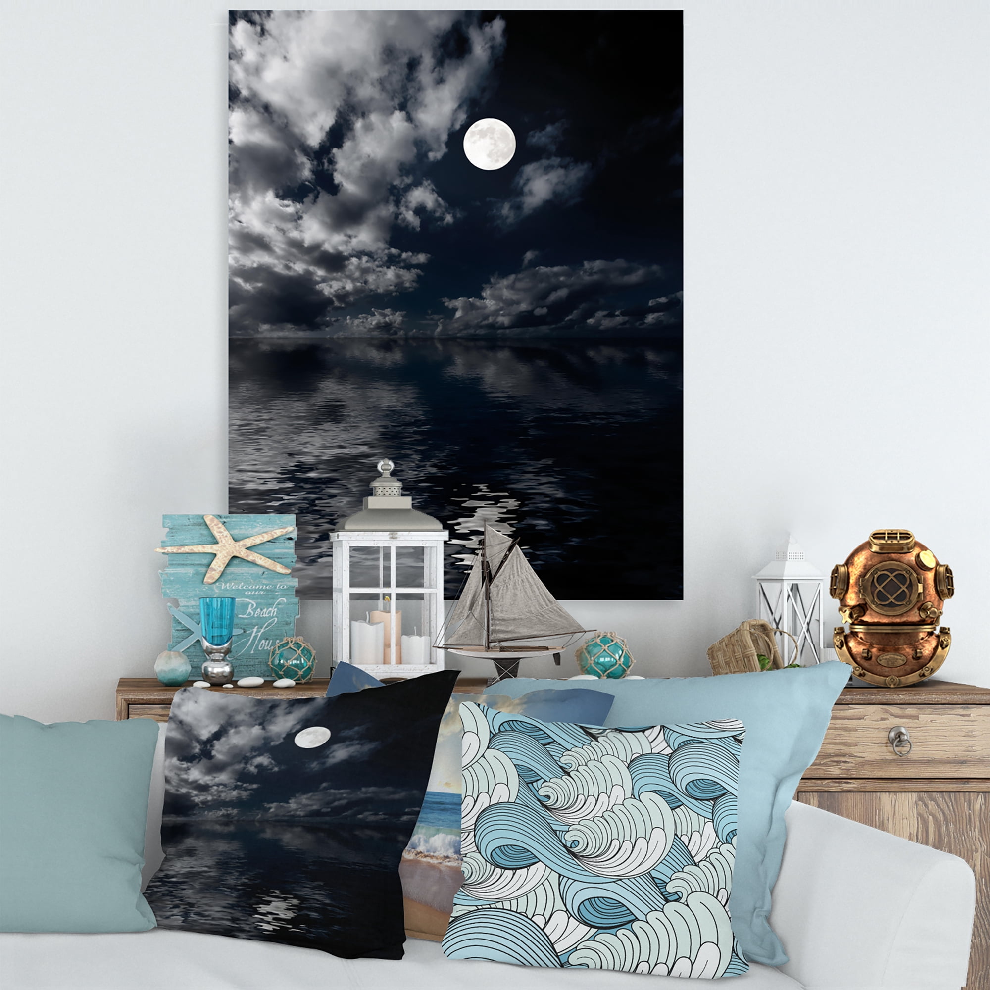 Full Moon Night in Cloudy Sky IV 24 in x 32 in Photography Canvas Art Print, by Designart