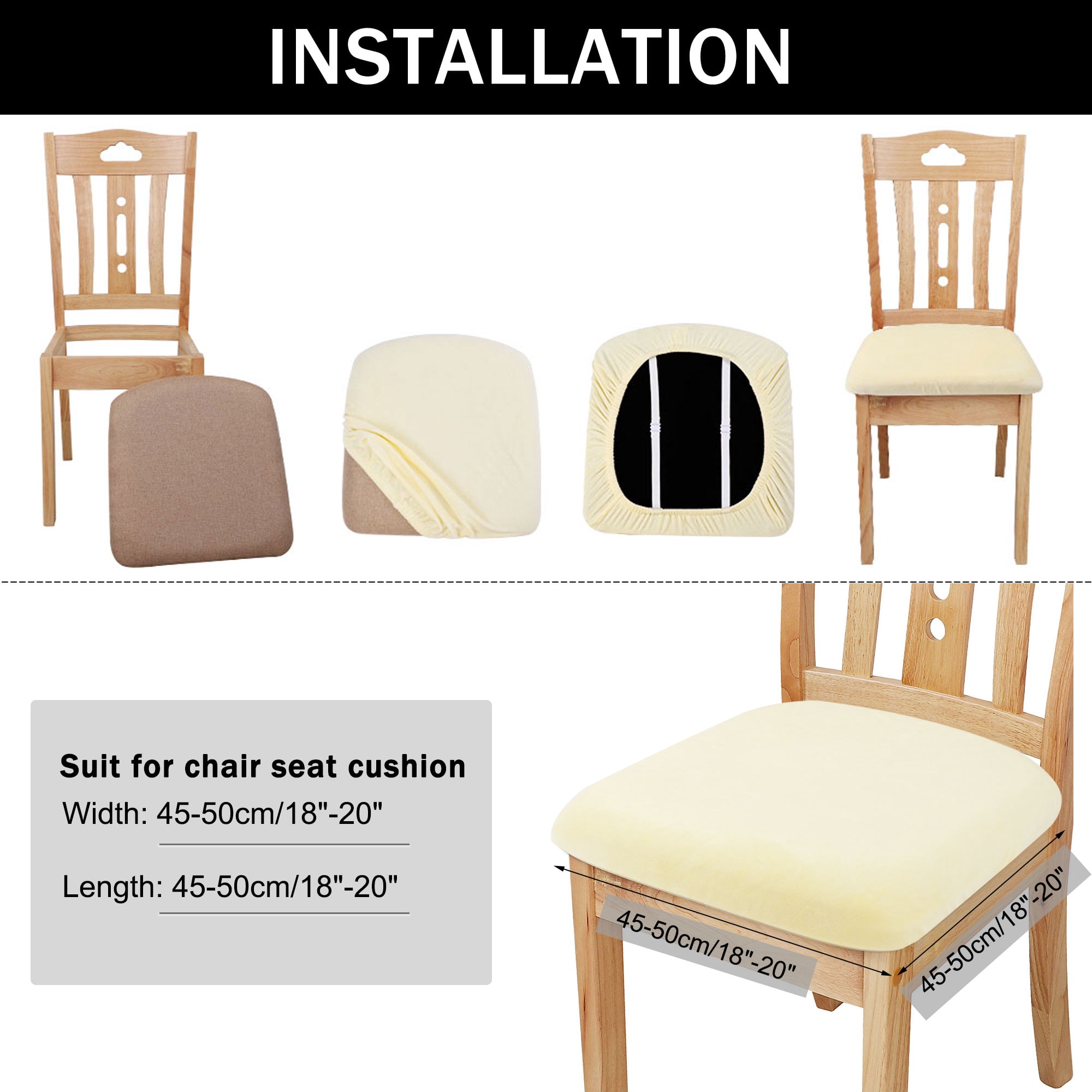 Unique Bargains 6Pcs Velvet Dinning Chair Seat Cover Elastic Stretchable Slipcovers Cream