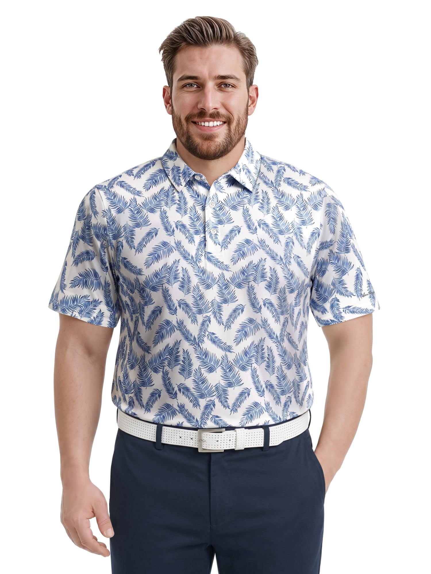 Ben Hogan Performance Men's & Big Men's Fall Leaf Print Short Sleeve Polo Shirt, Sizes S-4XLT