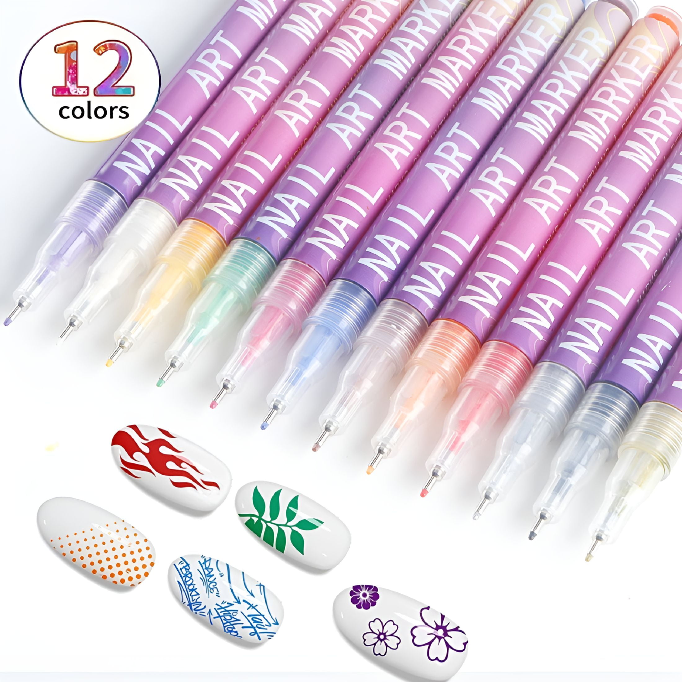 CCOCC Nail Art Markers for Gel Nails 12 Colors Nail Art Pens Set,Diy Nail Art Marker Drawing Painting Liner Pen for Home Salon,Quickly Dry Nail Art Diy Decoration(12 Colors)
