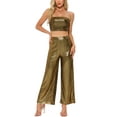 thumbnail image 2 of INSPIRE CHIC Summer 2 Piece Outfits for Women's Wide Leg Pants Cropped Tops Casual Lounge Sets L Black Gold, 2 of 5