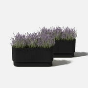 Veradek Demi Series 30 Long Plastic-Stone Planter - Black 2 Pack