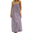 thumbnail image 4 of BOOMNY Women's Backless Cami Dress Spaghetti Strap Cami Lounge House Dresses Flowy Beach Summer Maxi Sundress, 4 of 7
