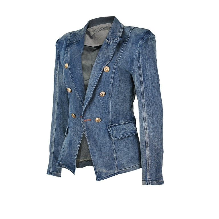 Zysthvn Long Sleeve Jackets for Women Open Front Double Breasted