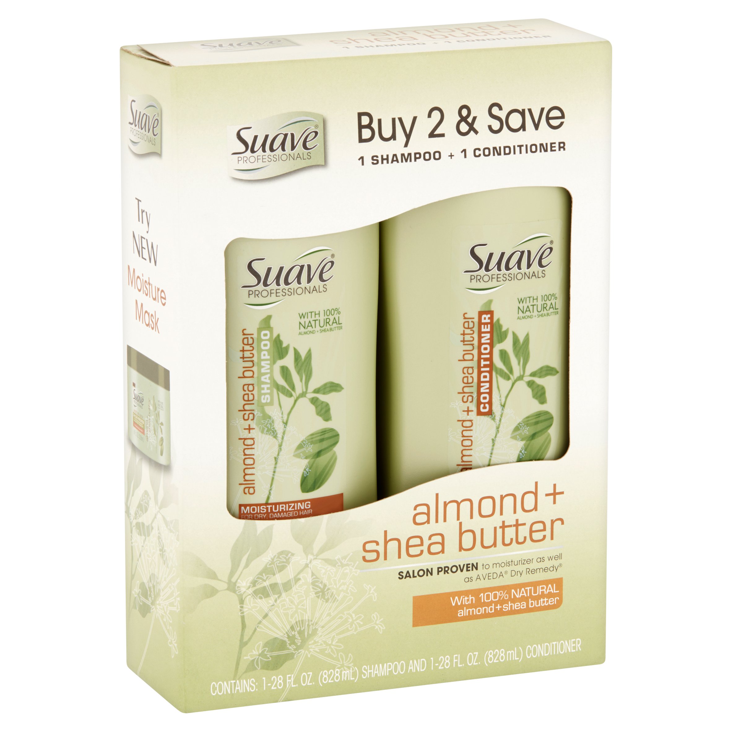 Suave 2-in-1 Shampoo & Conditioner, Almond and Shea Butter, 28 Oz, 2 Ct