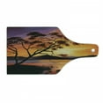thumbnail image 1 of Country Cutting Board, Picture of Old Tree Bending over River with Mountain Landscape at Sunset, Tempered Glass Cutting and Serving Board, Wine Bottle Shape, Burnt Orange Purple, by Ambesonne, 1 of 1