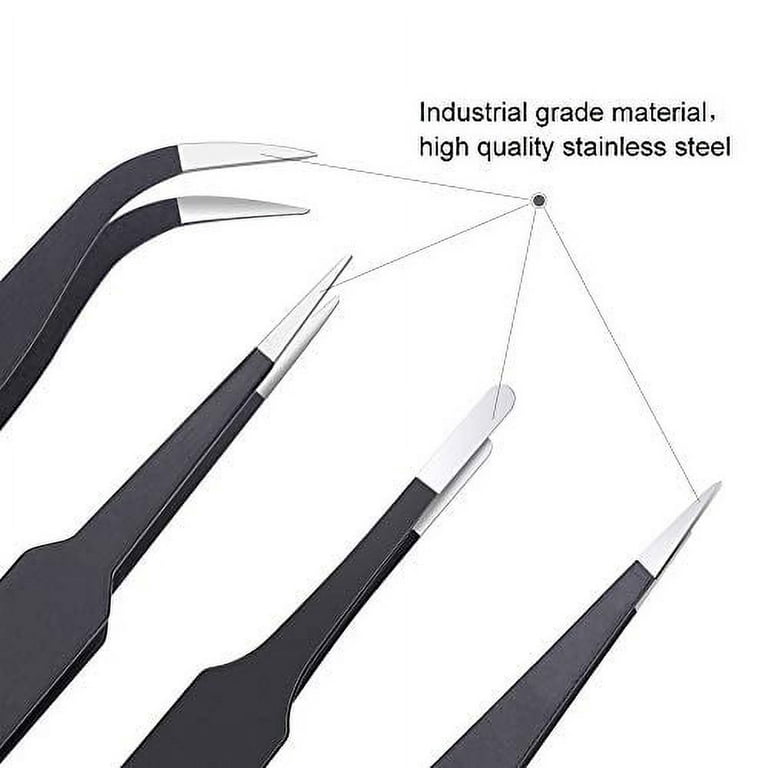 2 Pcs Precision Tweezers Set, Stainless Steel Tweezers with Slide Locking,  Perfect for Electronics, Jewellery, Craft, Soldering and Medical (Curved