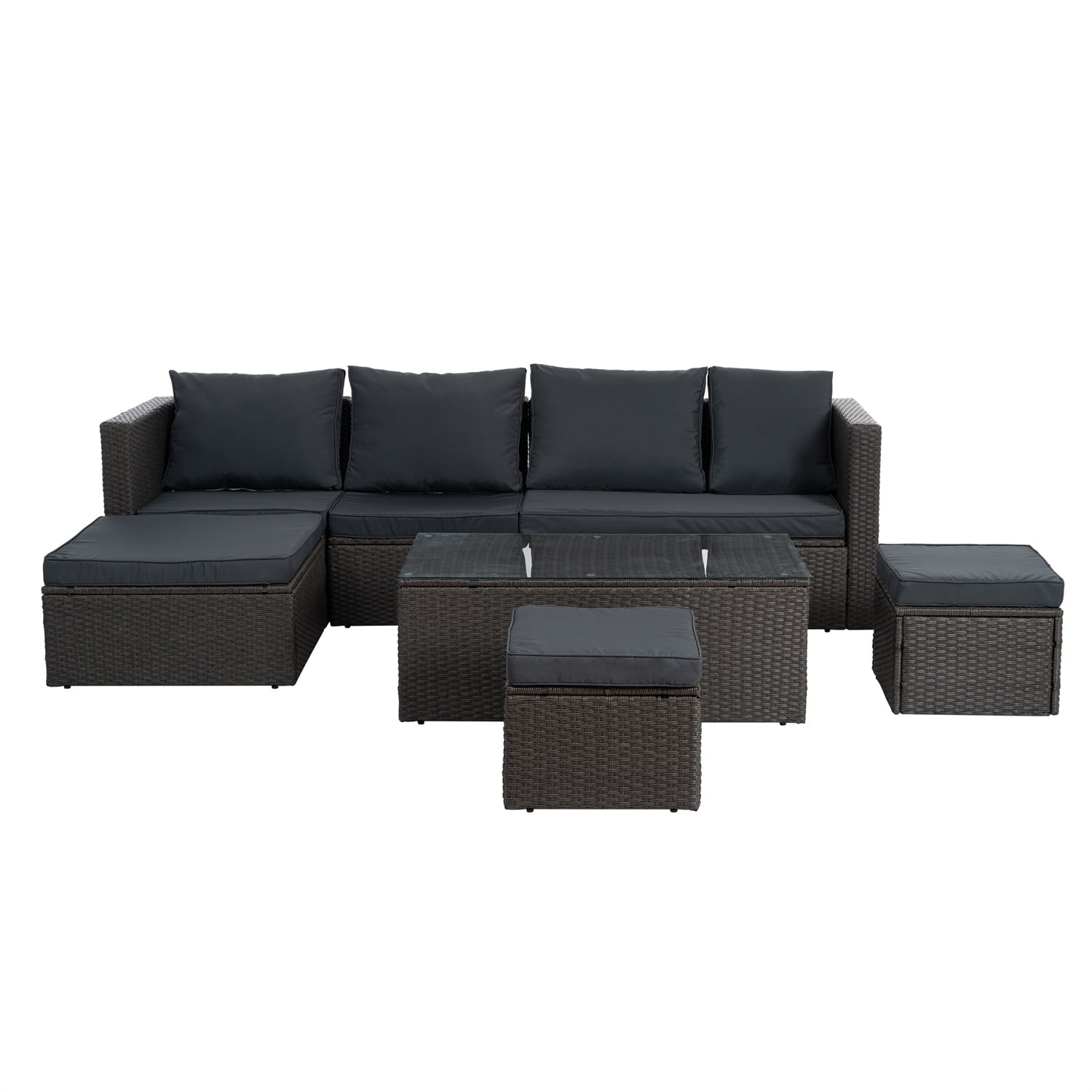 7 Piece Patio Furniture Sets Outdoor Sectional PE Rattan Outdoor Furniture Patio Conversation Set with Adjustable Lounger Sofa & Ottomans, for Balcony Lawn and Garden, Gray