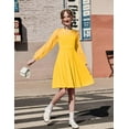thumbnail image 5 of Arshiner Girl's Contrast Mesh Puff Long Sleeve High Waist A Line Black Short Dress with Pockets, 5 of 6
