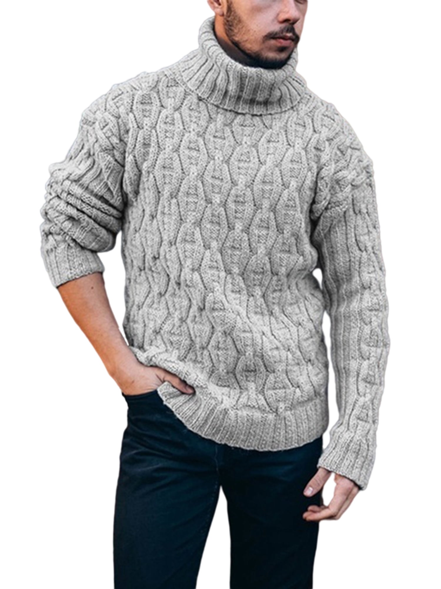 Colisha Men Thermal Turtleneck Sweater Long Sleeve Cable Knit Casual Chunky Pullover Jumper, Men's, Size: Small, Gray