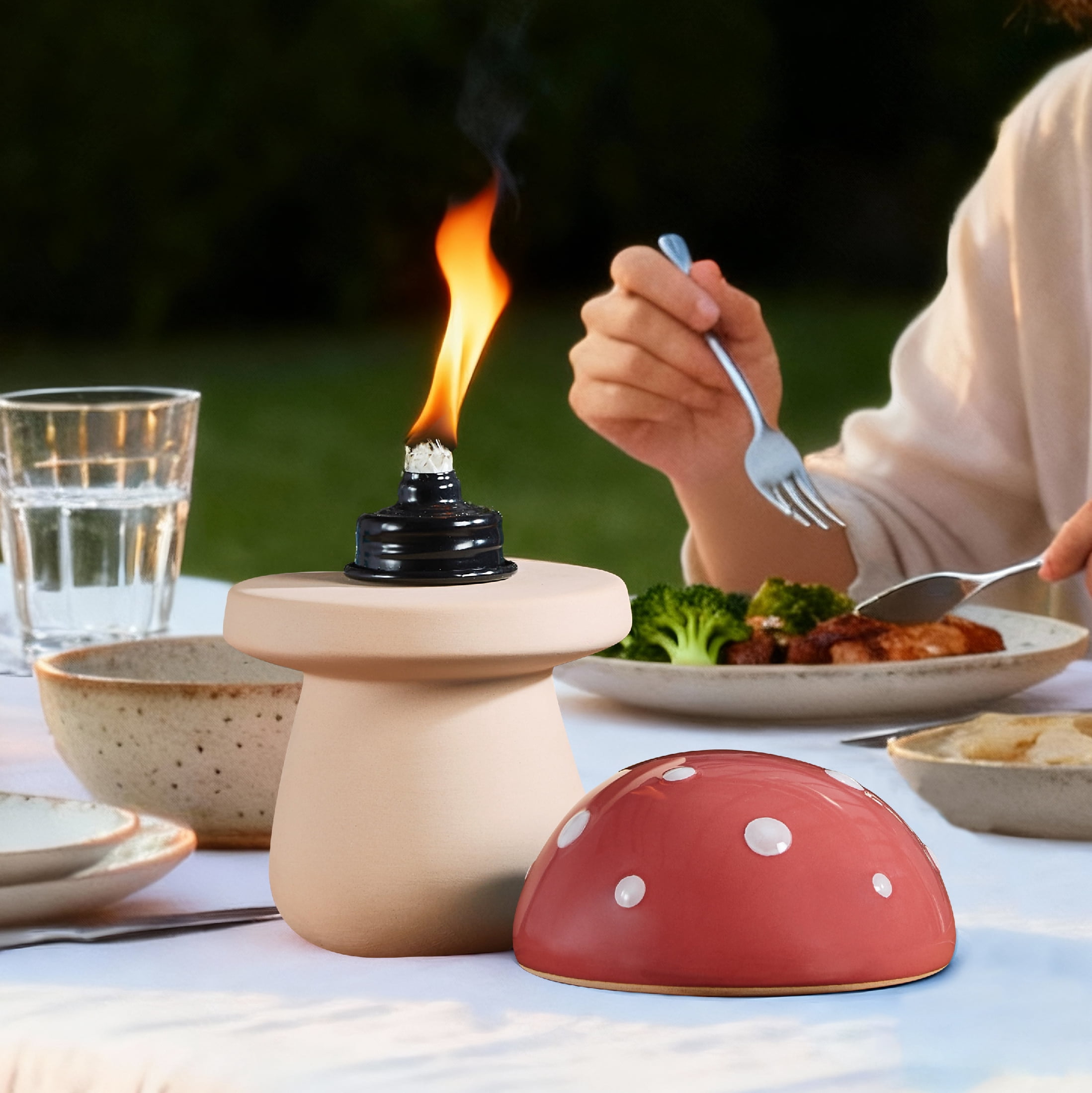 Mainstays Ceramic Mushroom Tabletop Torch for Outdoor Use with Fiberglass Wick