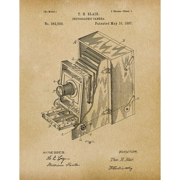 Original Camera Blair Artwork Submitted In 1887 - Photography - Patent Art Print