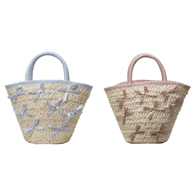 Bolso Mano Tejido Con Lazo Playa Verano Retales para en La () Azul