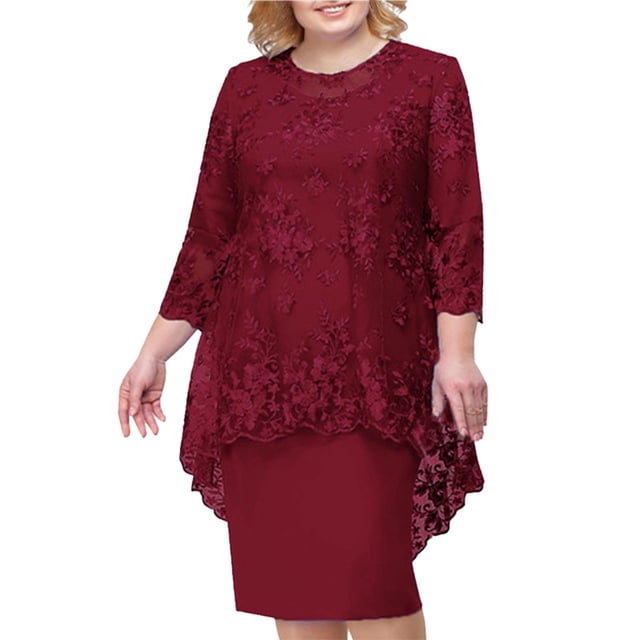 Kcodviy Robe Élégante en Dentelle Brodée pour Femme Robe de Soirée pour Femme à Manches Mi-Longues Robes Maxi pour Femme Robes Décontractées