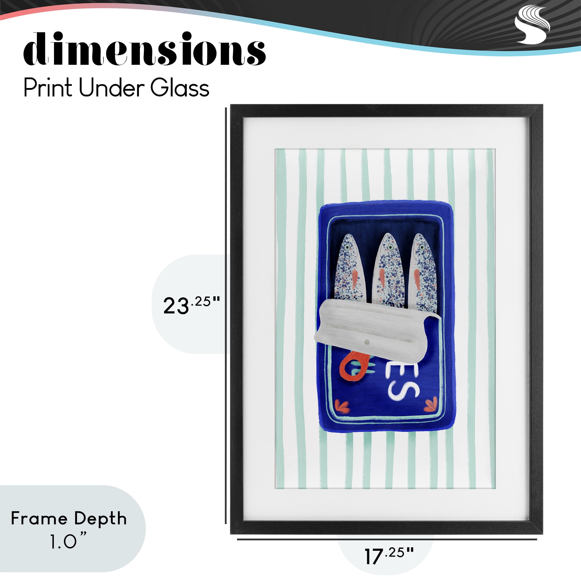 Stupell Industries Blue Sardines on Stripes Black Framed Print Under Glass, design by Metka Hiti