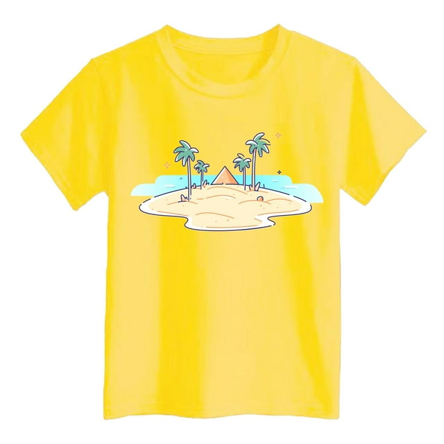 FAOWME T-Shirt Décontracté Imprimé le pour Garçons et Filles Col Rond Mode Enfants Confort Quotidien Plage Jaune 6-7 Ans