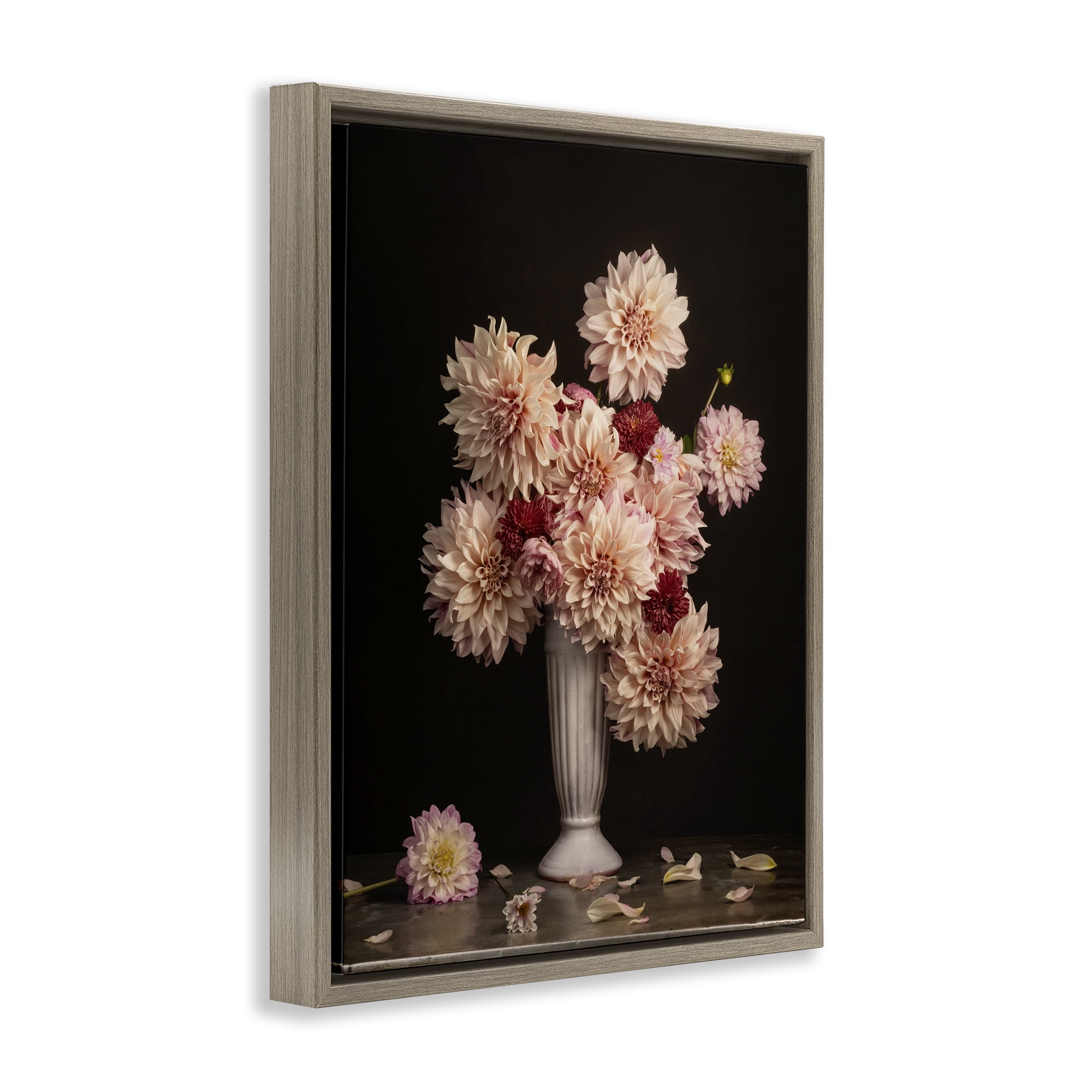 Stupell Industries Dahlia Magic Bouquet Plants & Flowers Photography Brown Floater Framed Canvas Art Print Wall Art, 17 x 21